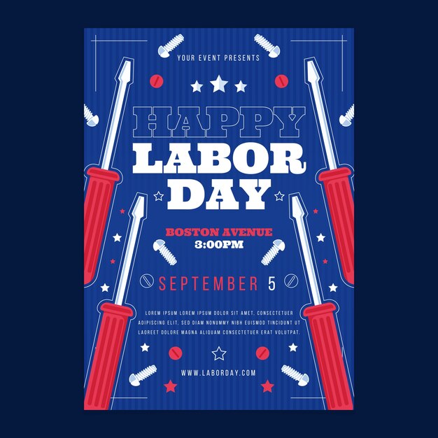Modelo de cartaz vertical plano para celebração do dia do trabalho