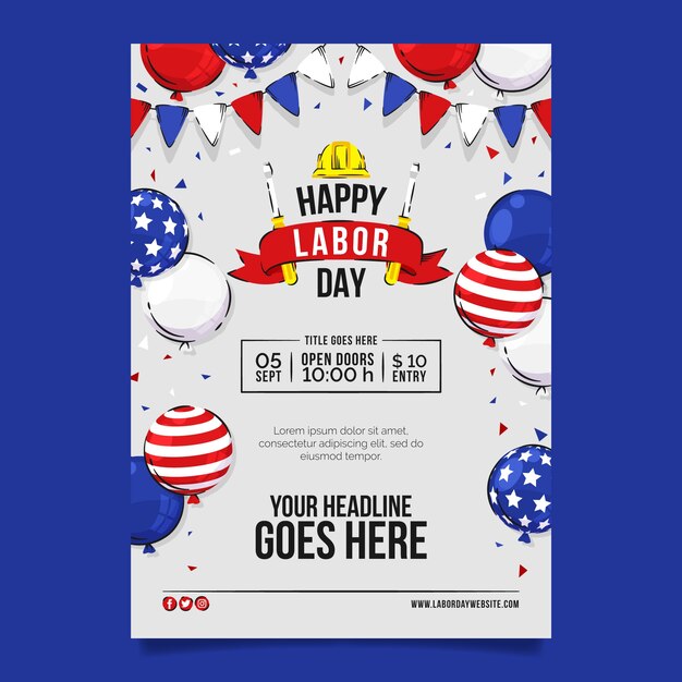 Modelo de cartaz vertical plano para celebração do dia do trabalho