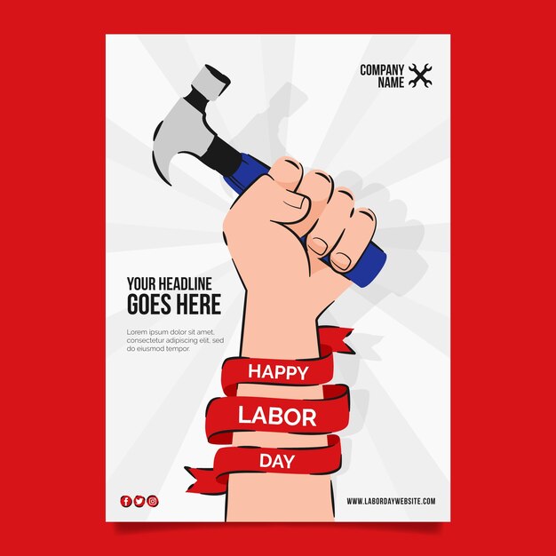 Modelo de cartaz vertical plano para celebração do dia do trabalho