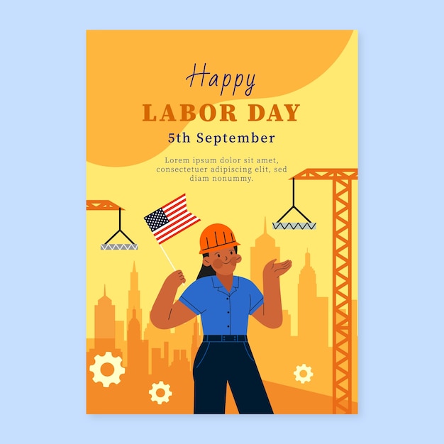 Modelo de cartaz vertical plano para celebração do dia do trabalho