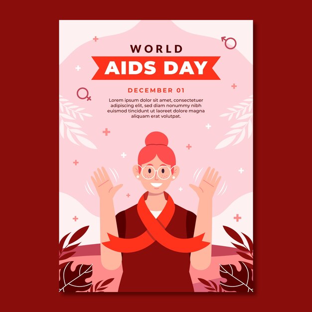 Vetor grátis modelo de cartaz vertical plano para conscientização do dia mundial da aids