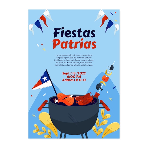 Vetor grátis modelo de cartaz vertical plano para festas patrias chile