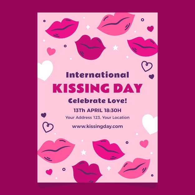 Modelo de cartaz vertical plano para o dia internacional do beijo