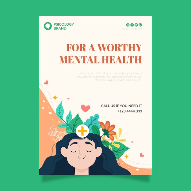 Modelo de cartaz vertical plano para o dia mundial da saúde mental