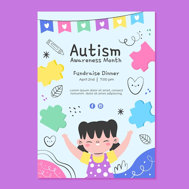 Vetor grátis modelo de cartaz vertical plano para o dia mundial de conscientização sobre o autismo
