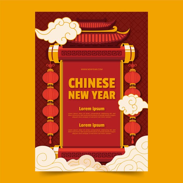 Modelo de cartaz vertical plano para o festival do ano novo chinês