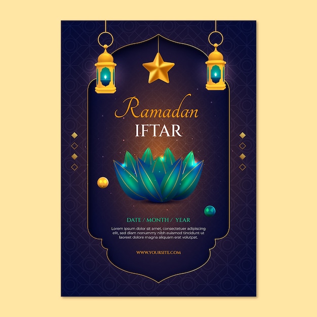 Modelo de cartaz vertical realista de celebração do ramadã