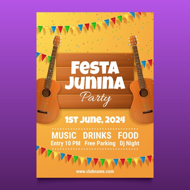 Modelo de cartaz vertical realista de festas juninas