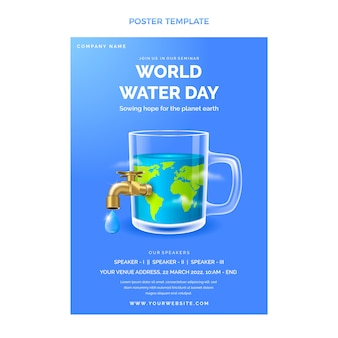 Modelo de cartaz vertical realista do dia mundial da água