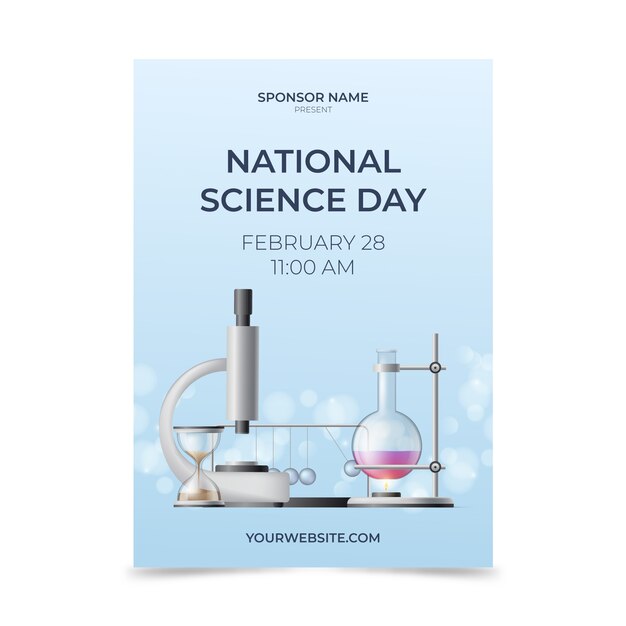 Modelo de cartaz vertical realista do dia nacional da ciência