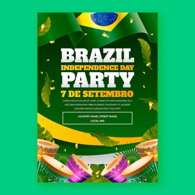 Modelo de cartaz vertical realista para a celebração do Dia da Independência do Brasil