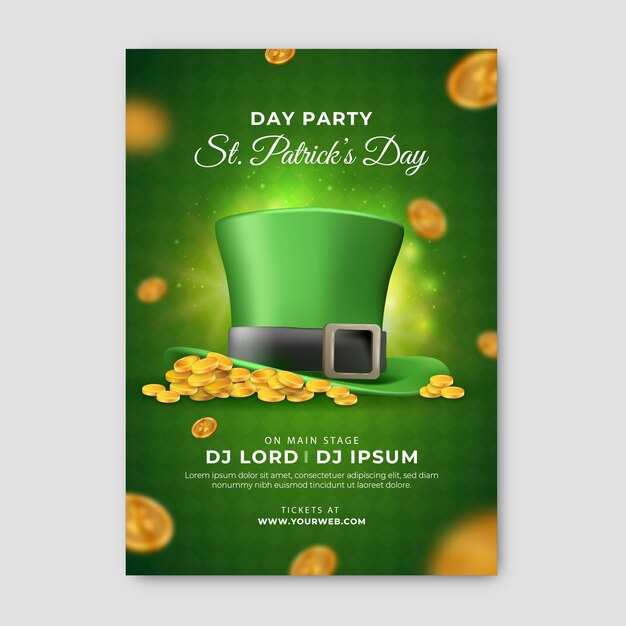 Modelo de cartaz vertical realista para a celebração do Dia de São Patrício.