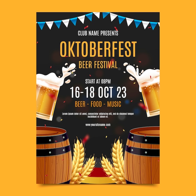 Vetor grátis modelo de cartaz vertical realista para a celebração do festival de cerveja oktoberfest