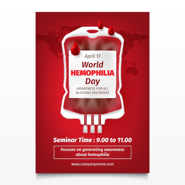 Vetor grátis modelo de cartaz vertical realista para a conscientização sobre o dia mundial da hemofilia