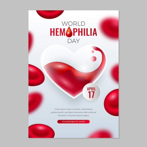 Modelo de cartaz vertical realista para a conscientização sobre o dia mundial da hemofilia