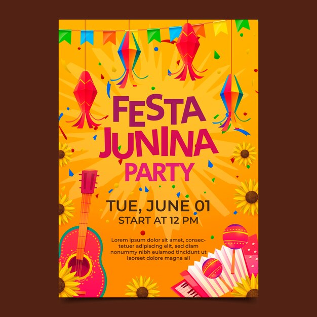 Modelo de cartaz vertical realista para celebração de festas juninas brasileiras