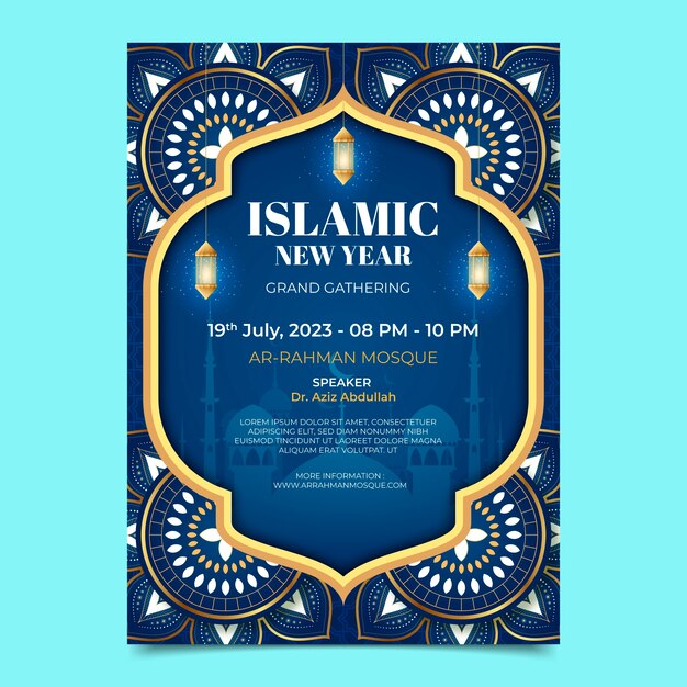 Modelo de cartaz vertical realista para celebração do ano novo islâmico