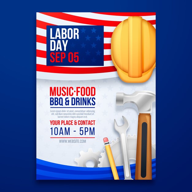 Modelo de cartaz vertical realista para celebração do dia do trabalho