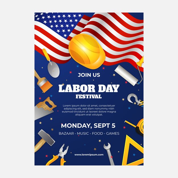 Modelo de cartaz vertical realista para celebração do dia do trabalho
