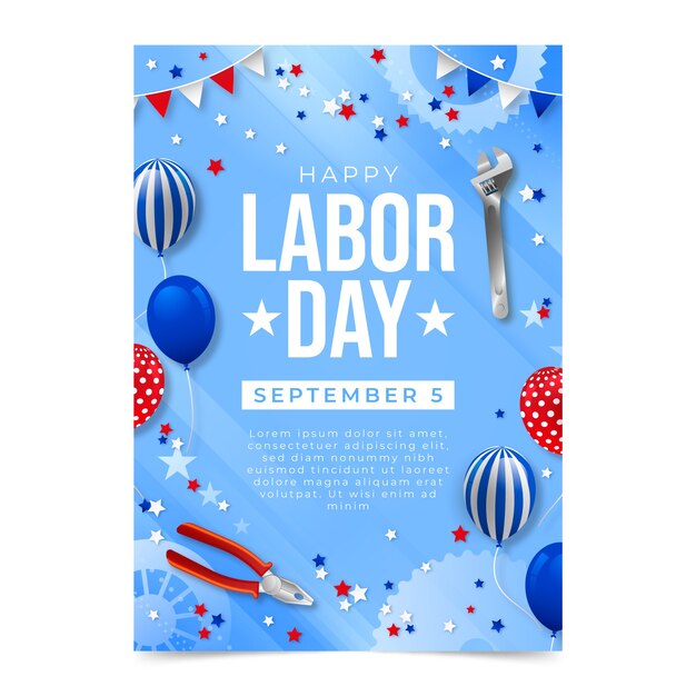 Modelo de cartaz vertical realista para celebração do dia do trabalho
