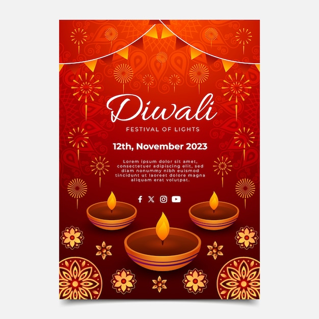 Vetor grátis modelo de cartaz vertical realista para celebração do festival hindu diwali