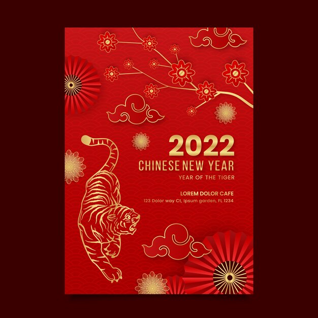 Modelo de cartaz vertical realista para o Ano Novo Chinês