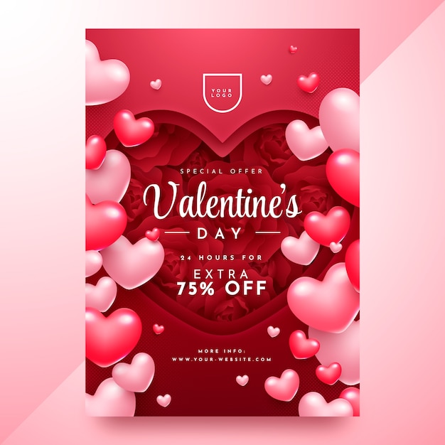 Modelo de cartaz vertical realista para o Dia dos Namorados