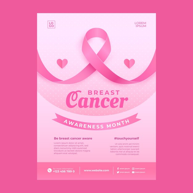 Modelo de cartaz vertical realista para o mês de conscientização sobre o câncer de mama