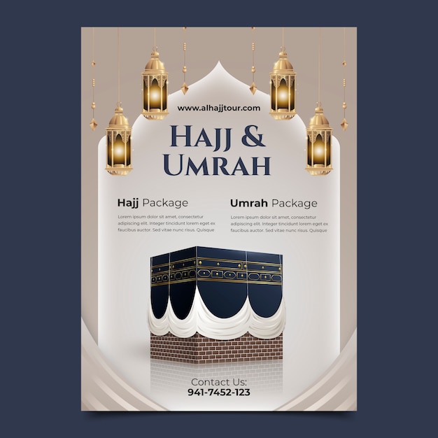 Vetor grátis modelo de cartaz vertical realista para peregrinação hajj islâmica