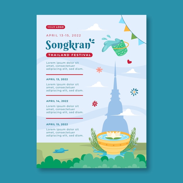 Modelo de cartaz vertical songkran plano