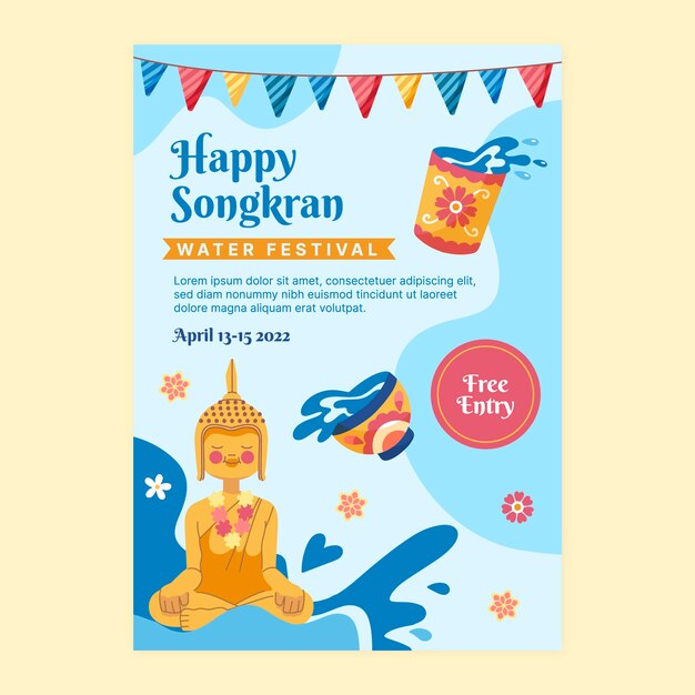 Modelo de cartaz vertical songkran plano