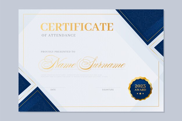 Modelo de certificado azul e dourado