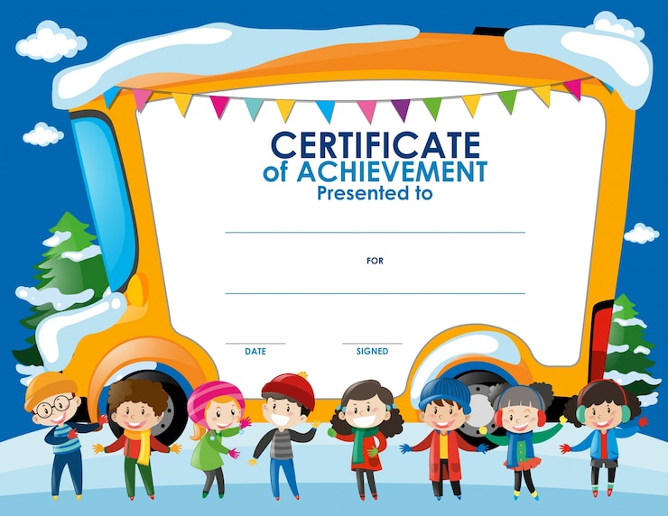 Vetor grátis modelo de certificado com as crianças no inverno