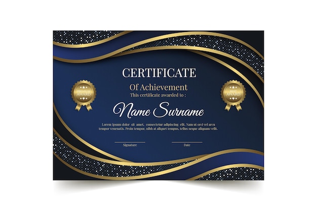 Modelo de certificado de luxo dourado realista