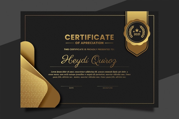 Modelo de certificado de luxo gradiente dourado