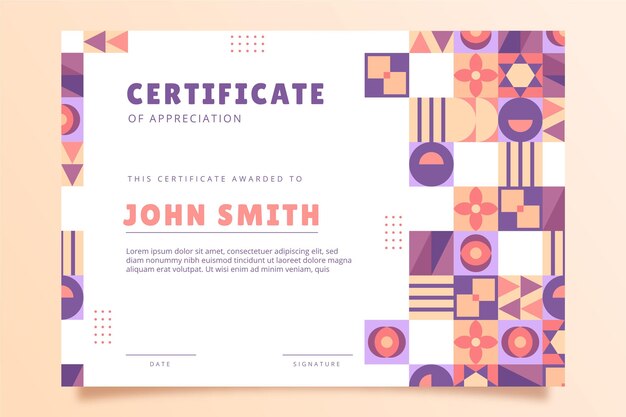 Modelo de certificado de mosaico plano