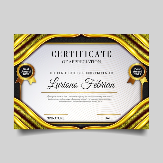 Modelo de certificado de ouro gradiente de luxo