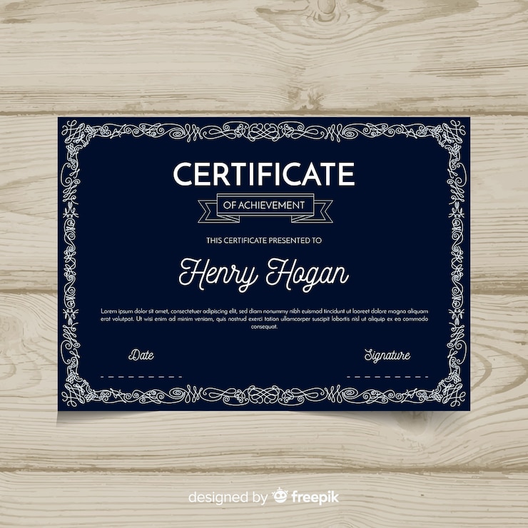 Vetor grátis modelo de certificado elegante com molduras ornamentais