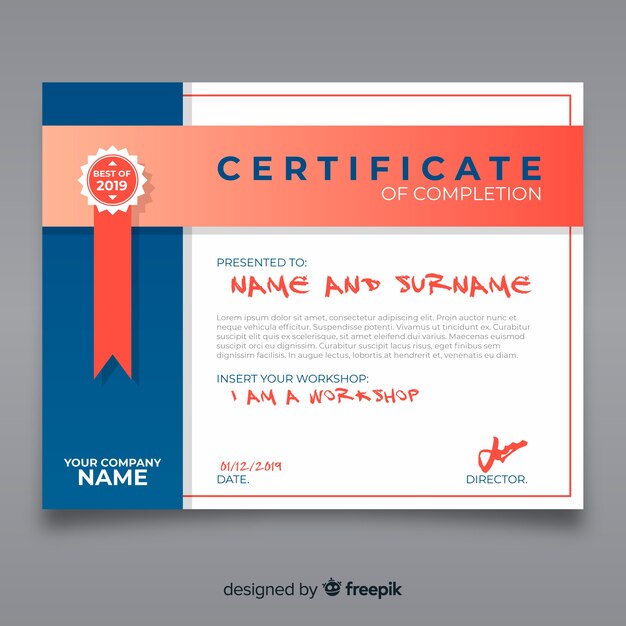 Modelo de certificado em design plano