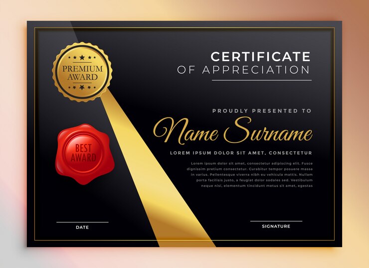 Vetor grátis modelo de certificado multiuso premium preto e dourado