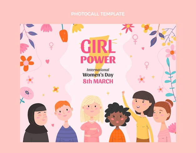 Modelo de chamada de foto do dia internacional da mulher plana