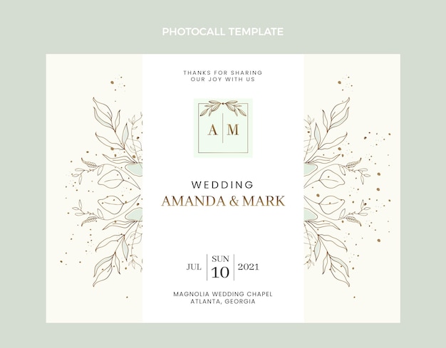 Modelo de chamada fotográfica de casamento desenhado à mão