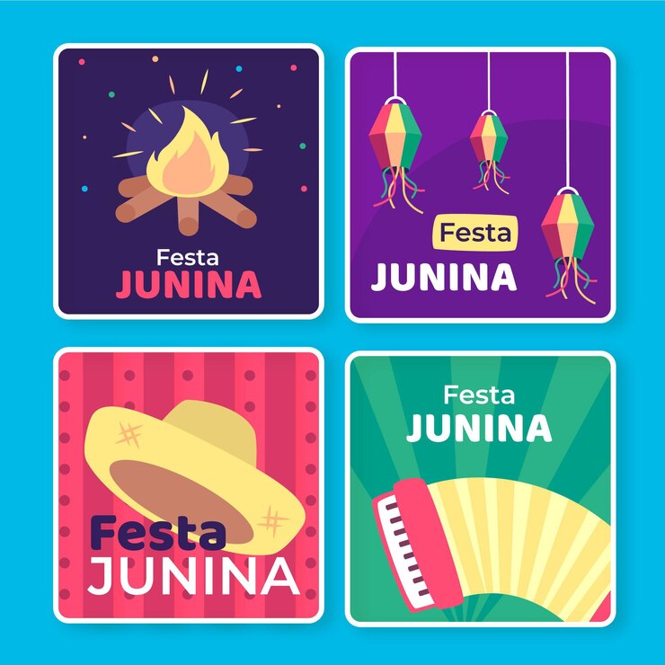 Vetor grátis modelo de coleção de cartão de festa junina
