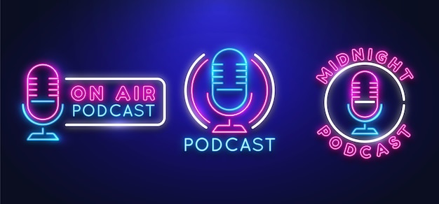 Vetor grátis modelo de coleção de logotipos de podcast neon