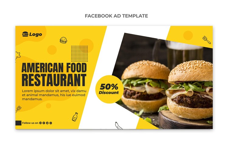 Vetor grátis modelo de comida plana no facebook