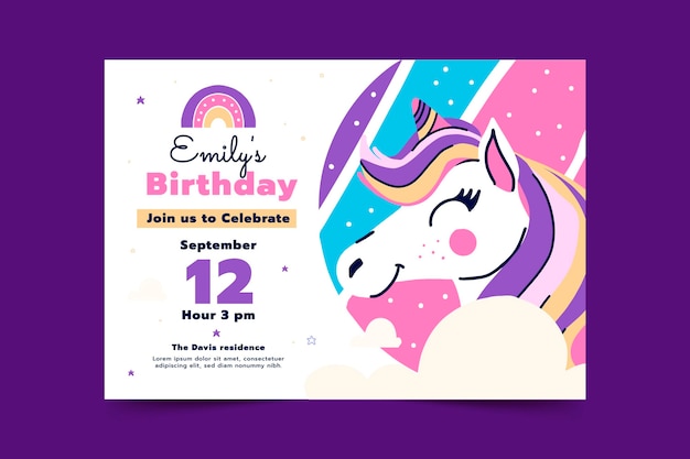 Modelo de convite de aniversário de arco-íris plano