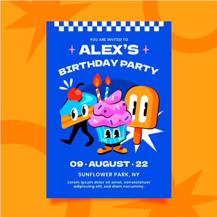Vetor grátis modelo de convite de aniversário de desenho animado desenhado à mão
