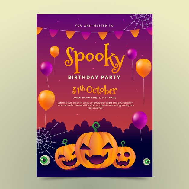 Modelo de convite de aniversário de halloween gradiente