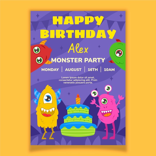 Modelo de convite de aniversário de monstros