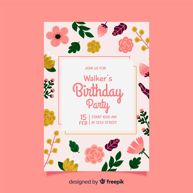 Modelo de convite de aniversário floral